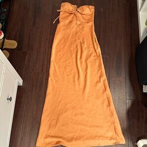 Morning Mist Long Satin Orange Prom Dress maxi